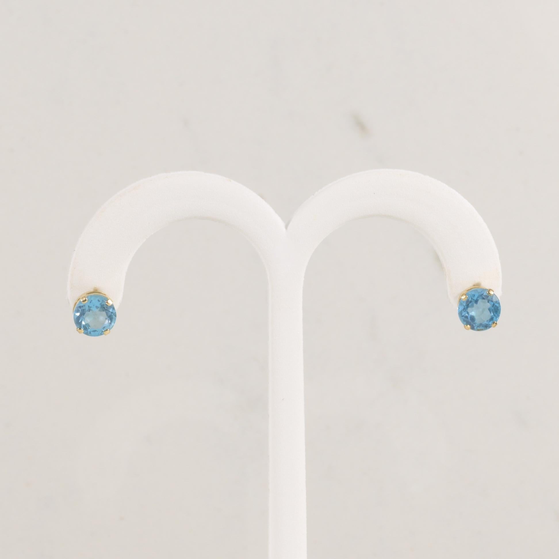 Blue Topaz Stud Earrings 14K Yellow Gold