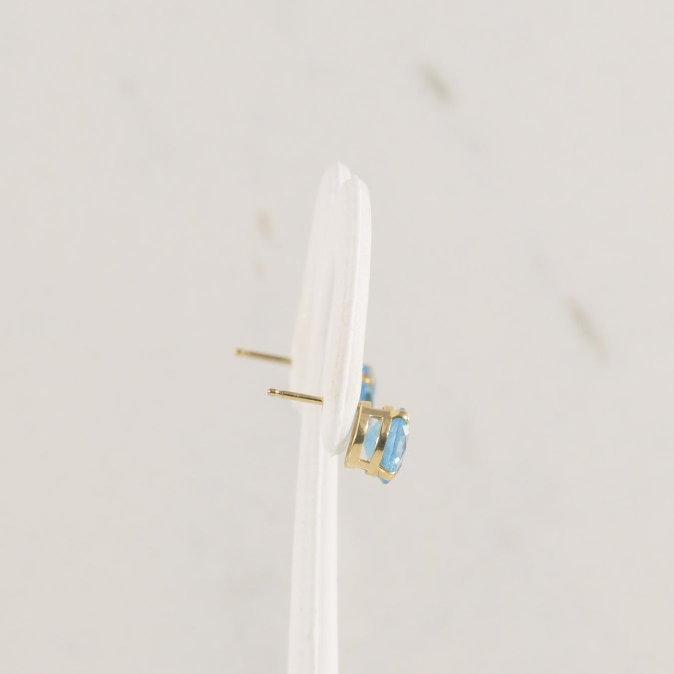 Blue Topaz Stud Earrings 14K Yellow Gold