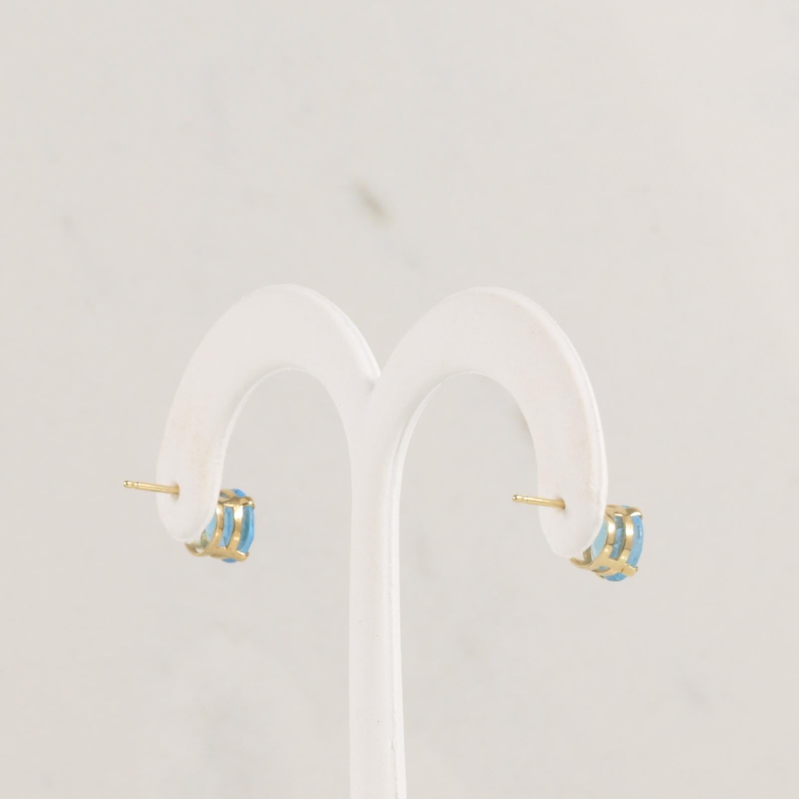 Blue Topaz Stud Earrings 14K Yellow Gold