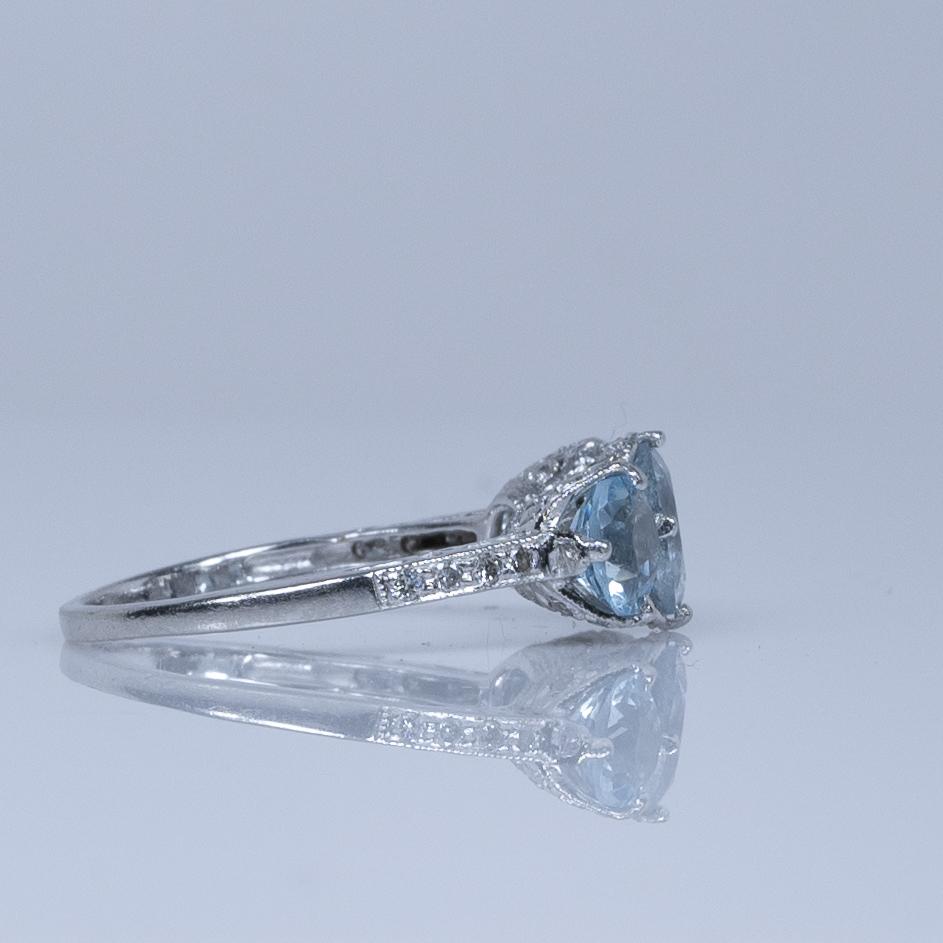 Vintage Platinum 3 Stone Aquamarine Ring