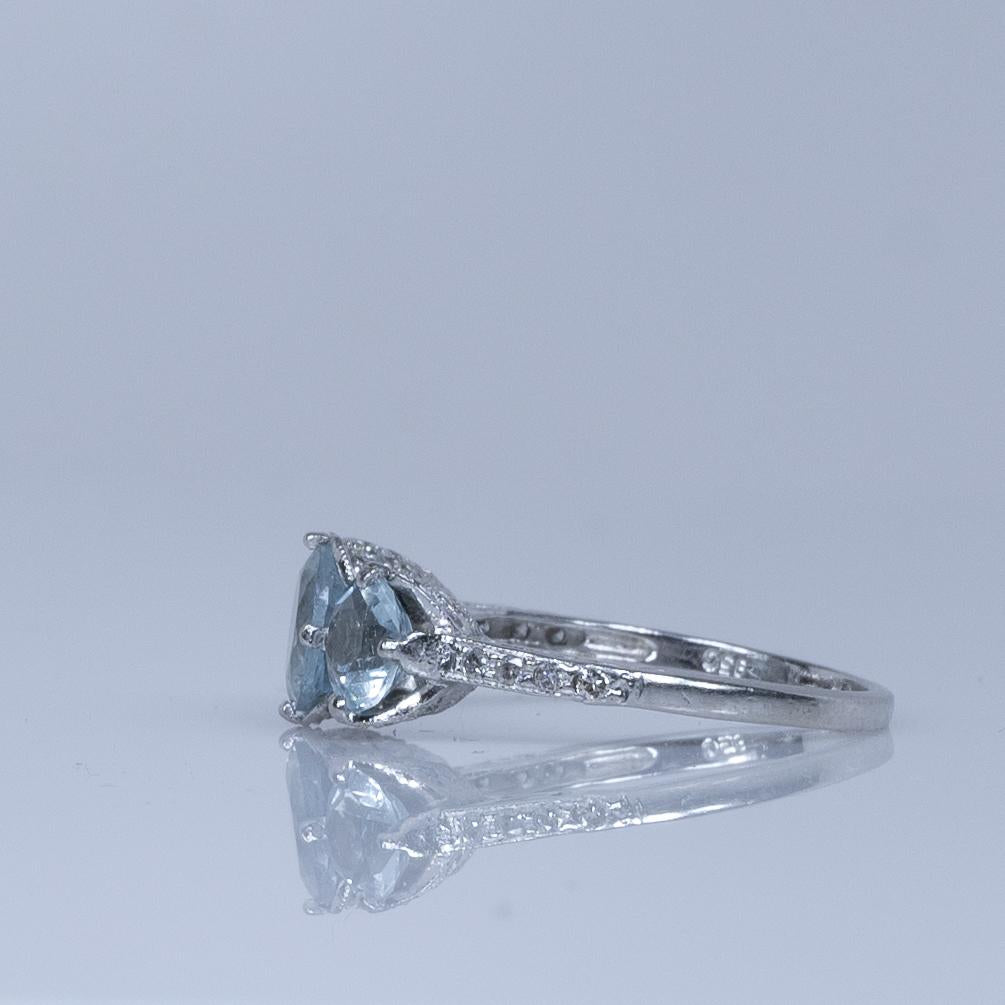 Vintage Platinum 3 Stone Aquamarine Ring