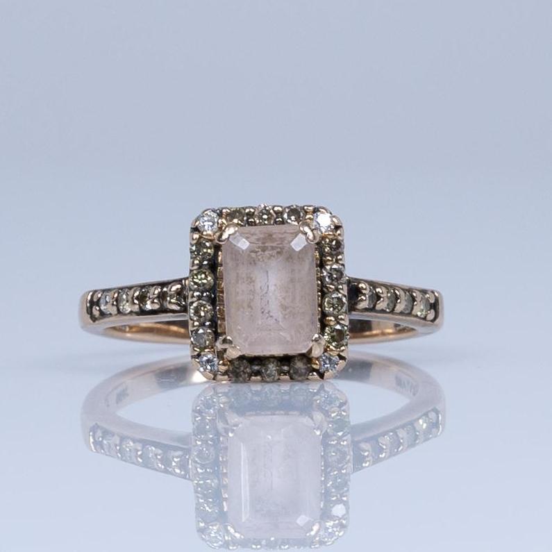 Levian Morganite and Chocolate Diamond Halo Ring in 14K Rose Gold