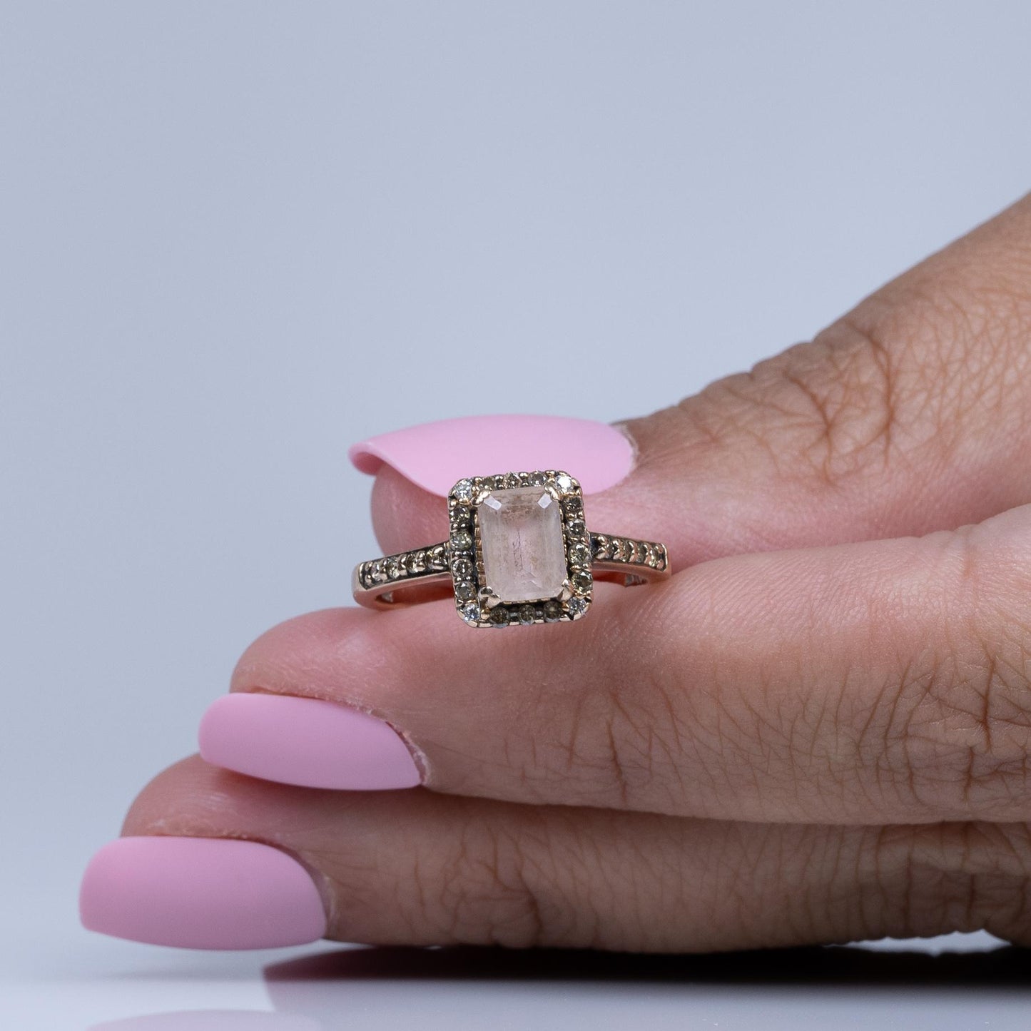 Levian Morganite and Chocolate Diamond Halo Ring in 14K Rose Gold