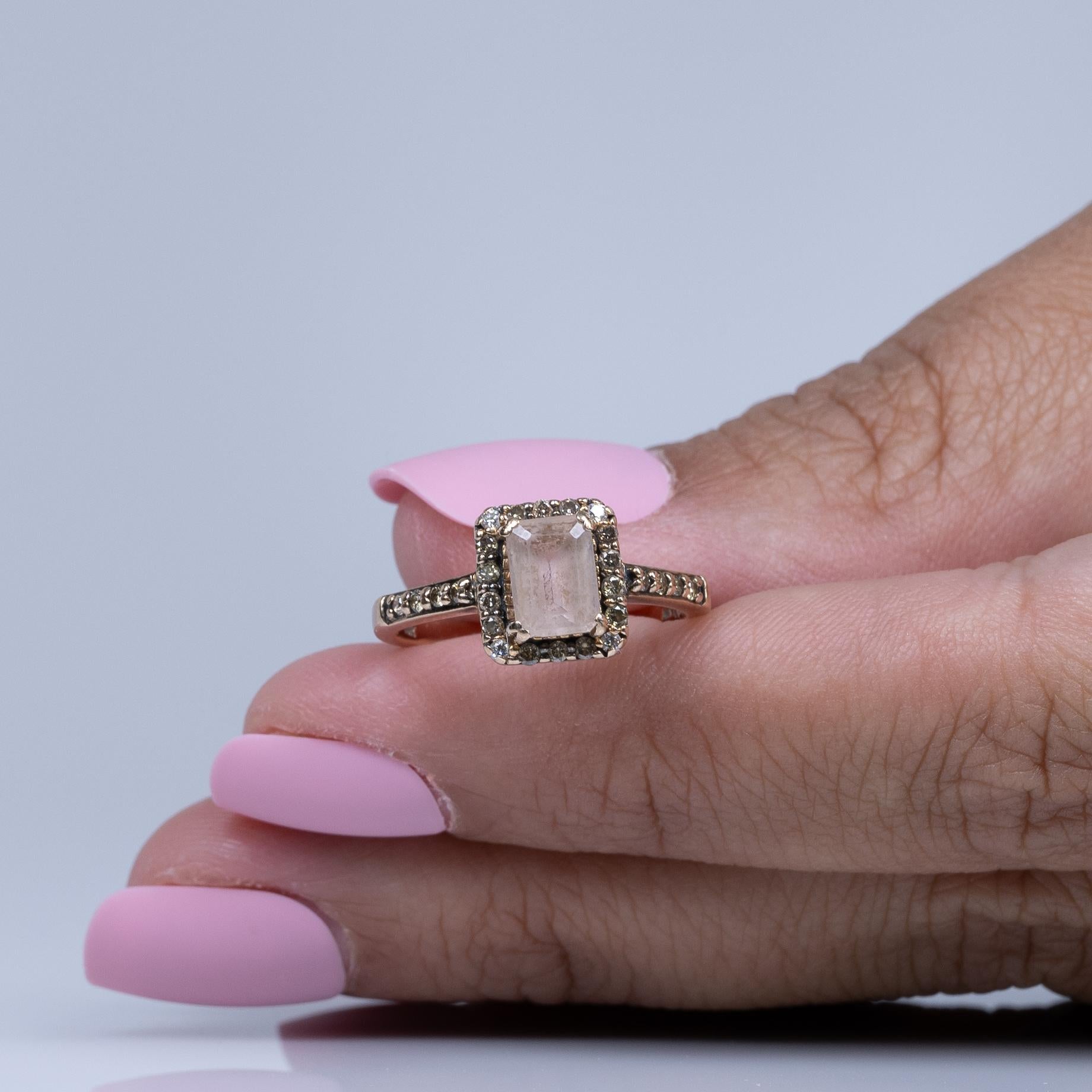 Levian Morganite and Chocolate Diamond Halo Ring in 14K Rose Gold