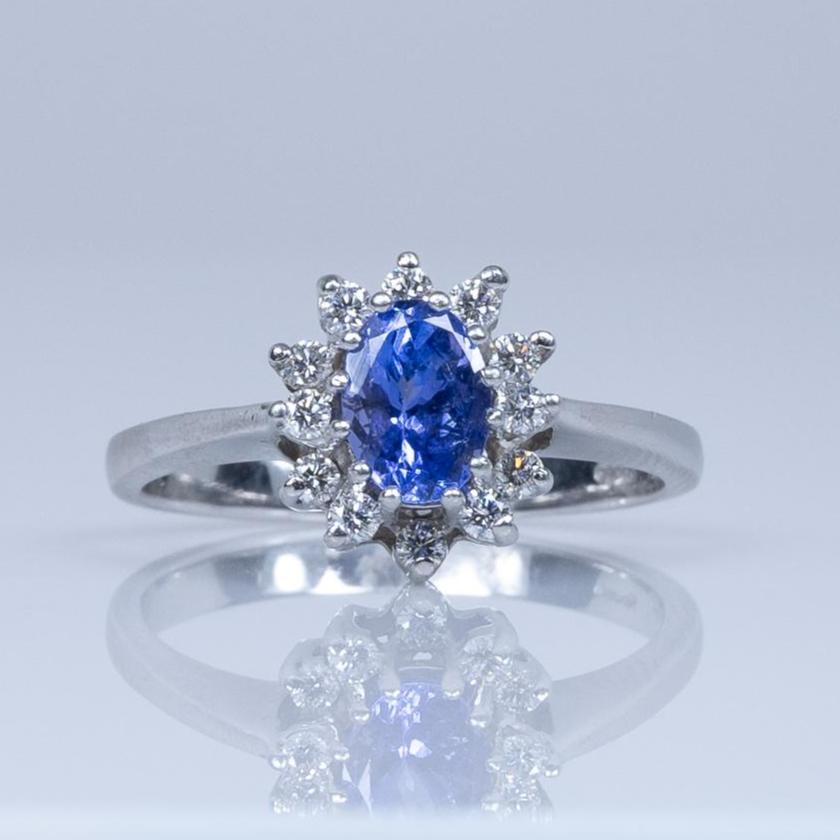 1.6ctw Purplish- Blue Sapphire and Diamond Cluster Ring in Platinum