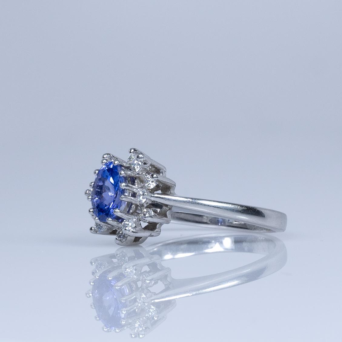 1.6ctw Purplish- Blue Sapphire and Diamond Cluster Ring in Platinum