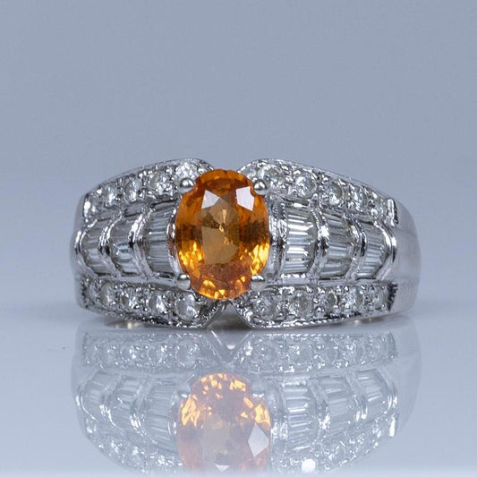 2.79ctw Orange Spessartine Garnet and Diamond Ring 14k White Gold