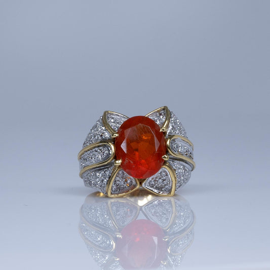 Orange Fire Opal 18K Yellow Gold Ring with Diamond Accents