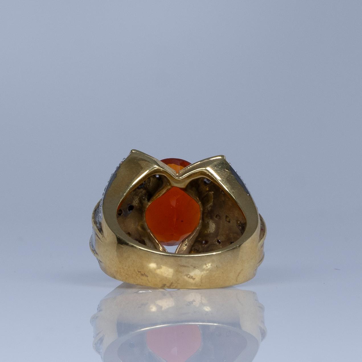 Orange Fire Opal 18K Yellow Gold Ring with Diamond Accents