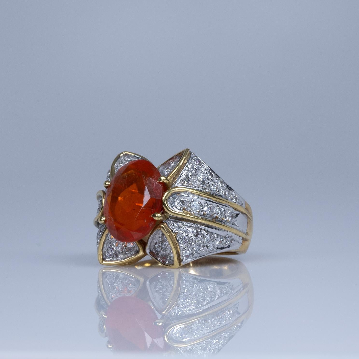 Orange Fire Opal 18K Yellow Gold Ring with Diamond Accents