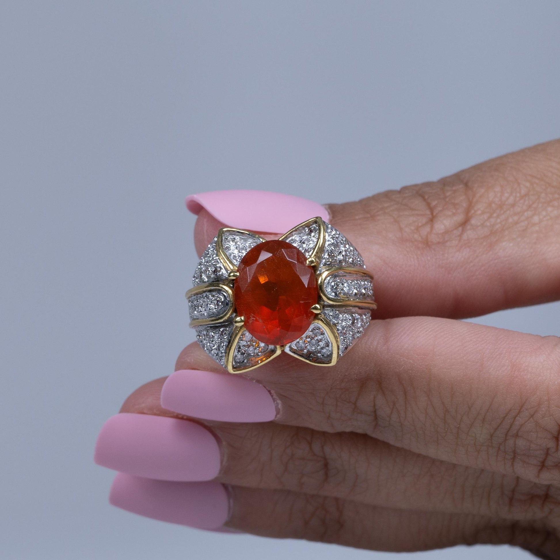 Orange Fire Opal 18K Yellow Gold Ring with Diamond Accents