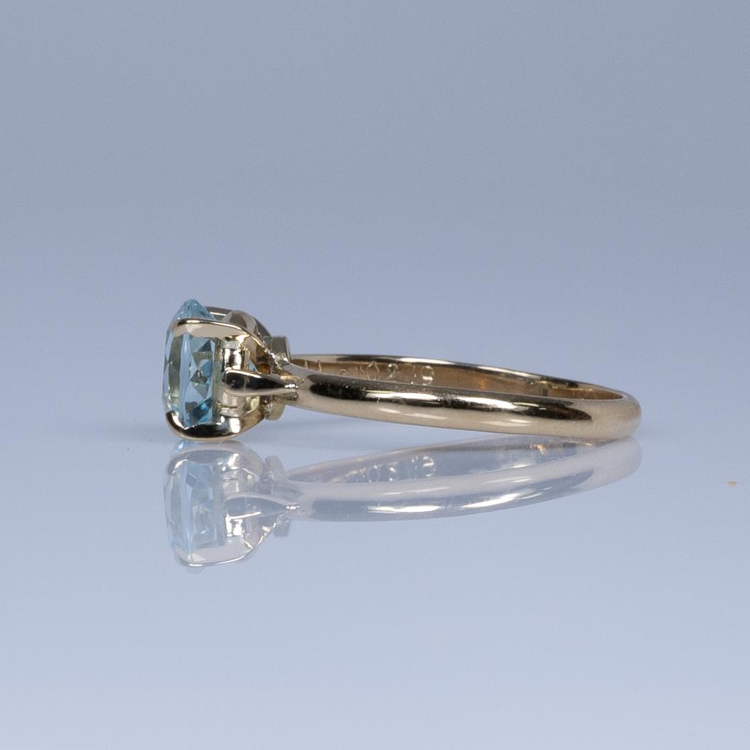 Vintage Round Aquamarine Solitaire Ring in 18K Yellow Gold