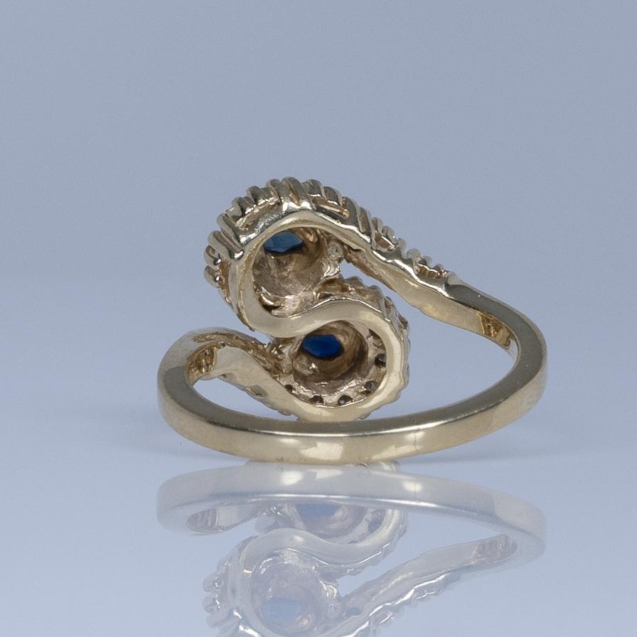 Blue Sapphire Pear and Diamond S Ring in 14k Yellow Gold