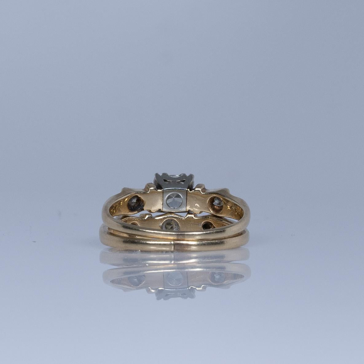 Half Carat Old European Cut Diamond Retro Wedding set in 14K Yellow Gold