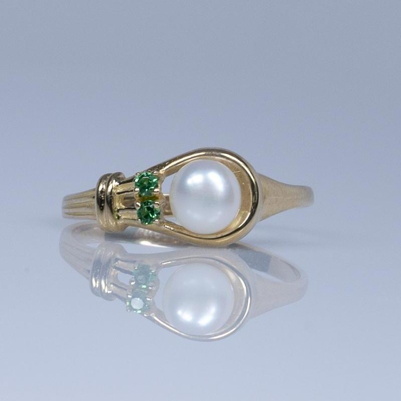 Pearl and Simulated Emerald 10K Yellow Gold Ring