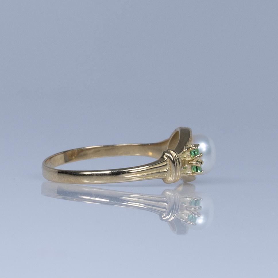 Pearl and Simulated Emerald 10K Yellow Gold Ring