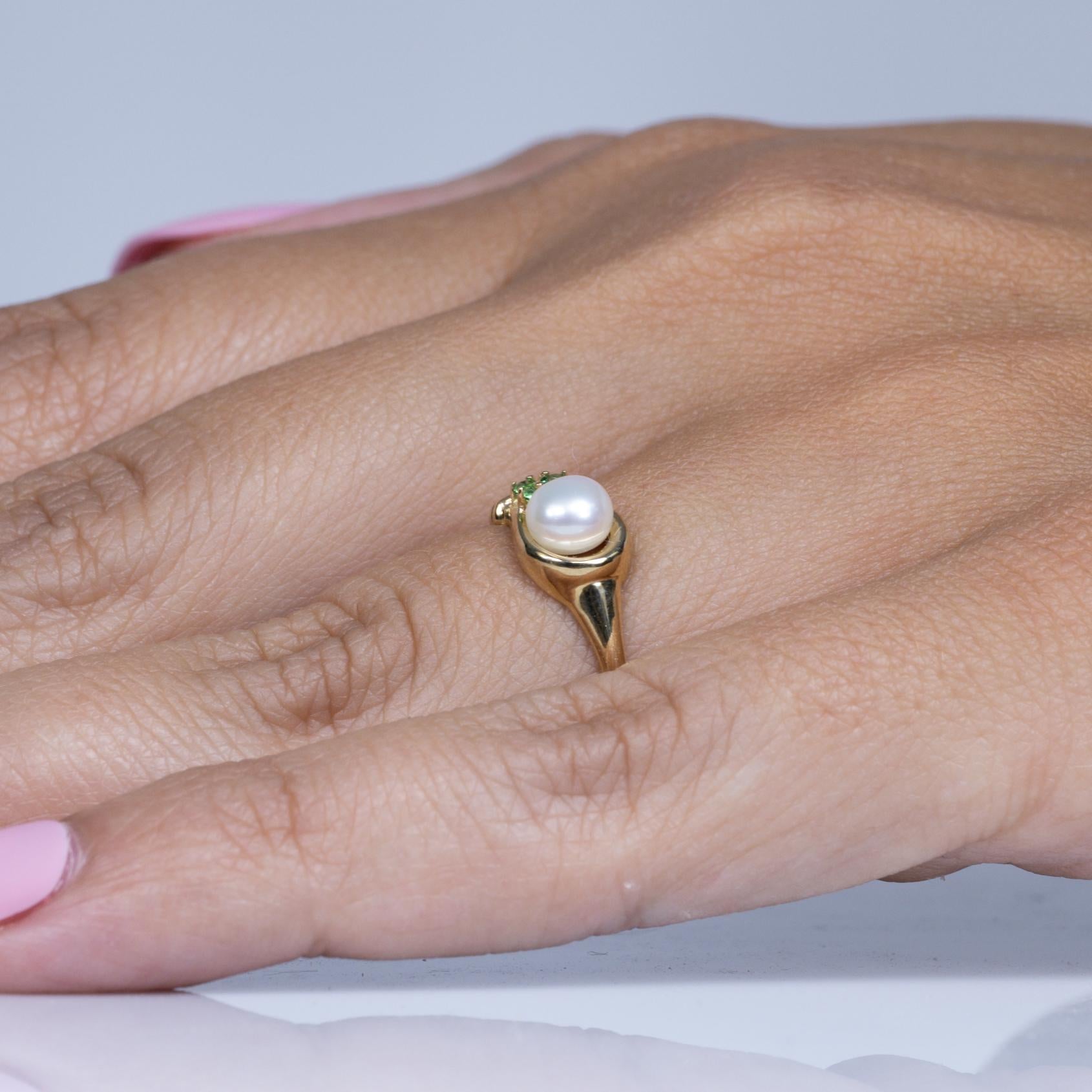 Pearl and Simulated Emerald 10K Yellow Gold Ring