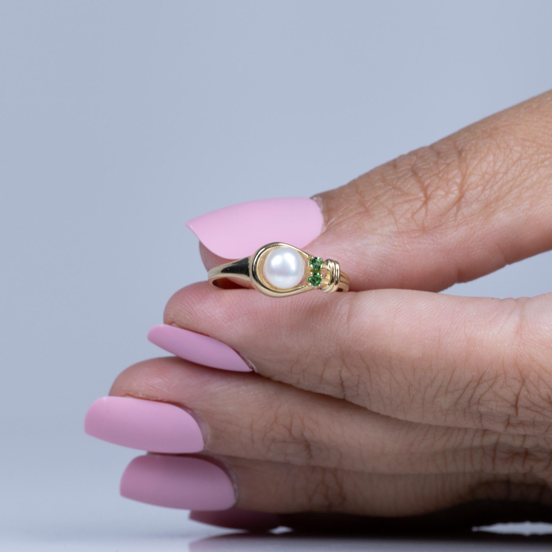 Pearl and Simulated Emerald 10K Yellow Gold Ring