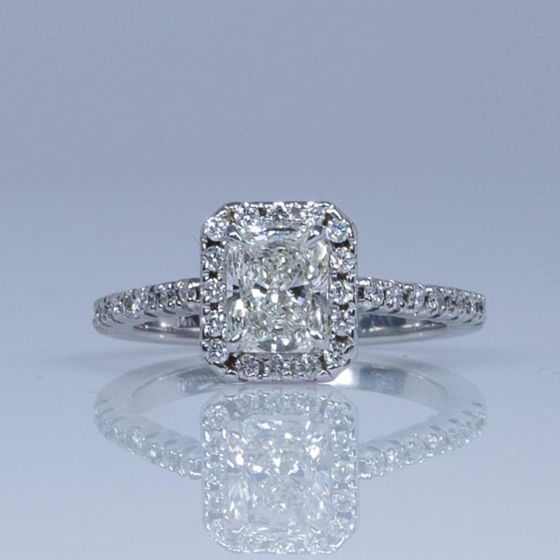 1.42ctw Radiant Cut Diamond Halo Engagement Ring in 14K White Gold with GIA