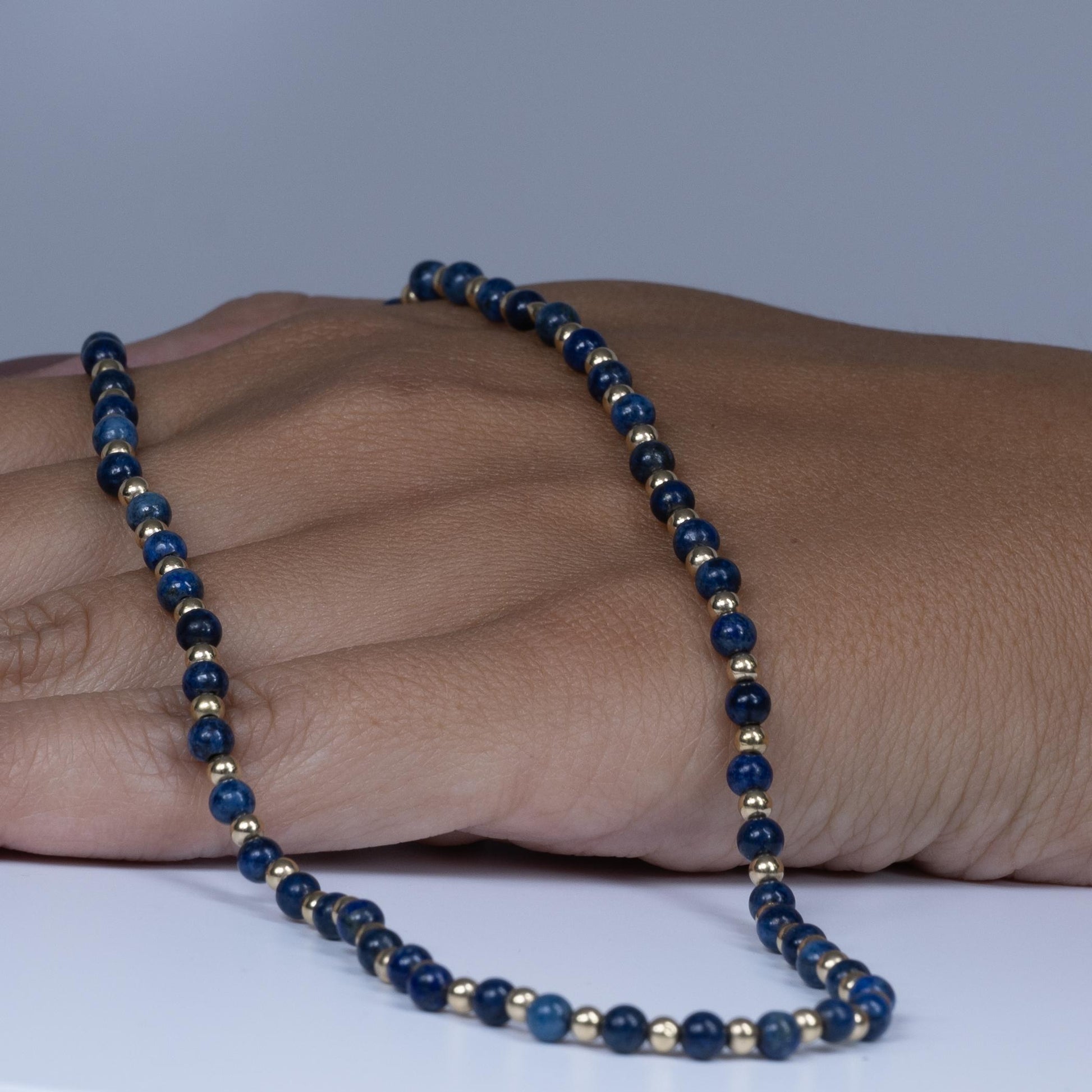 Lapis Lazuli and Gold Beaded Necklace w Filigree Clasp