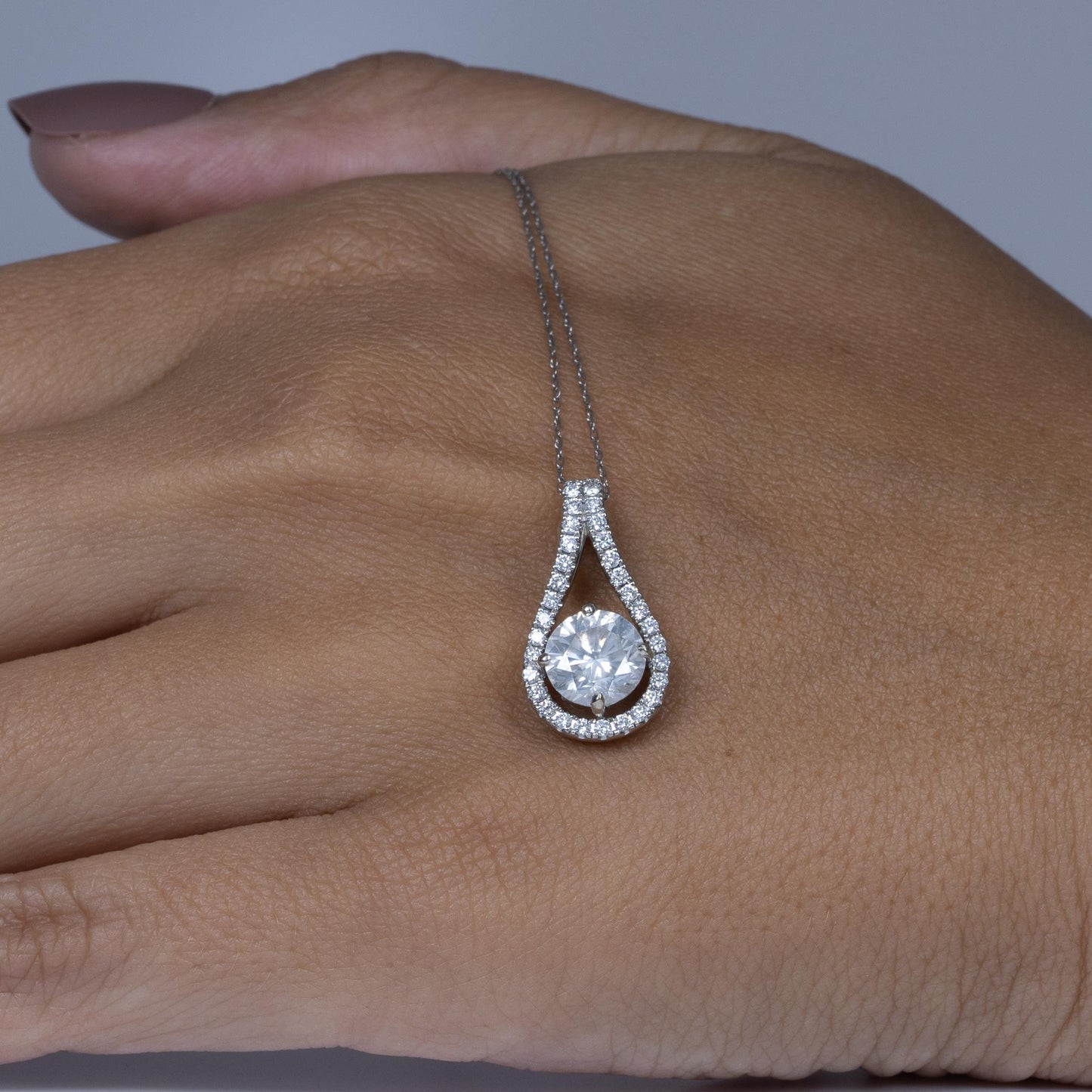 2.3ctw Round Brilliant Cut Diamond Necklace with Diamond Halo 14K White Gold