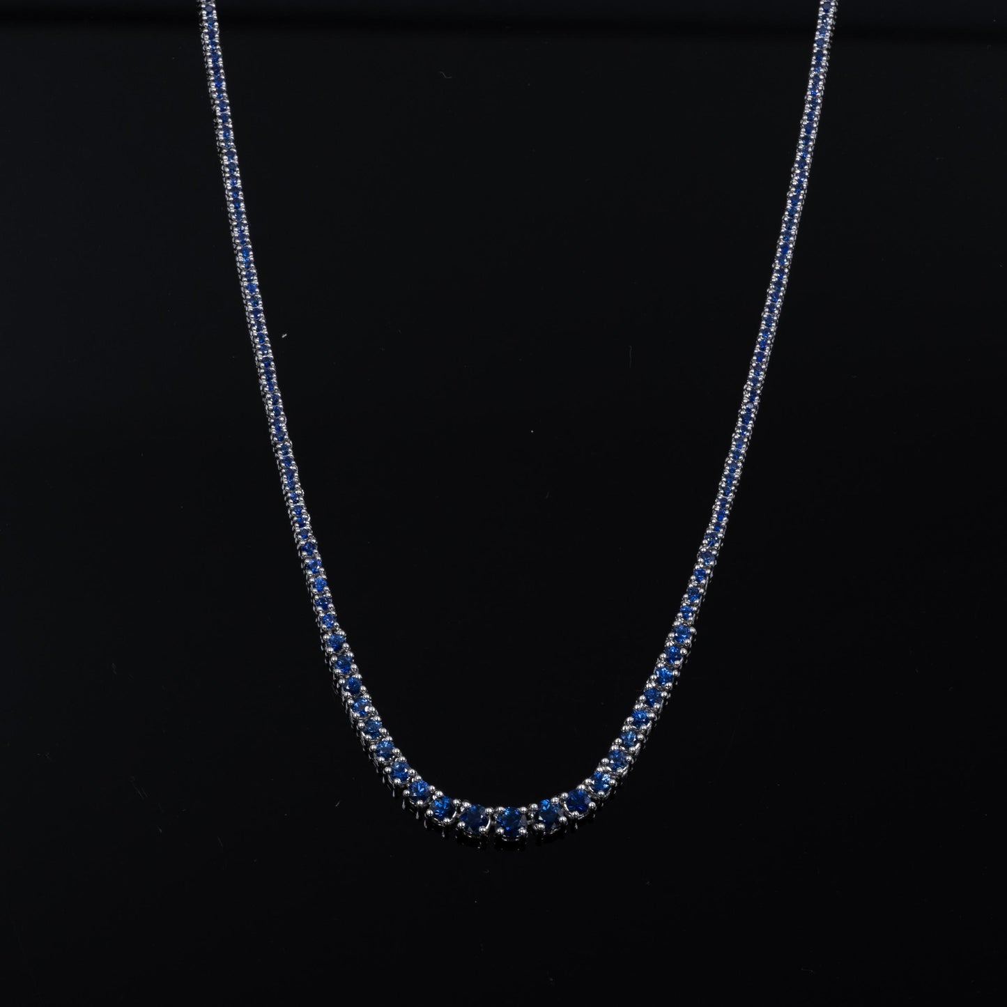 3.5ctw Graduated Blue Sapphire Riviera Tennis Necklace 14k White Gold