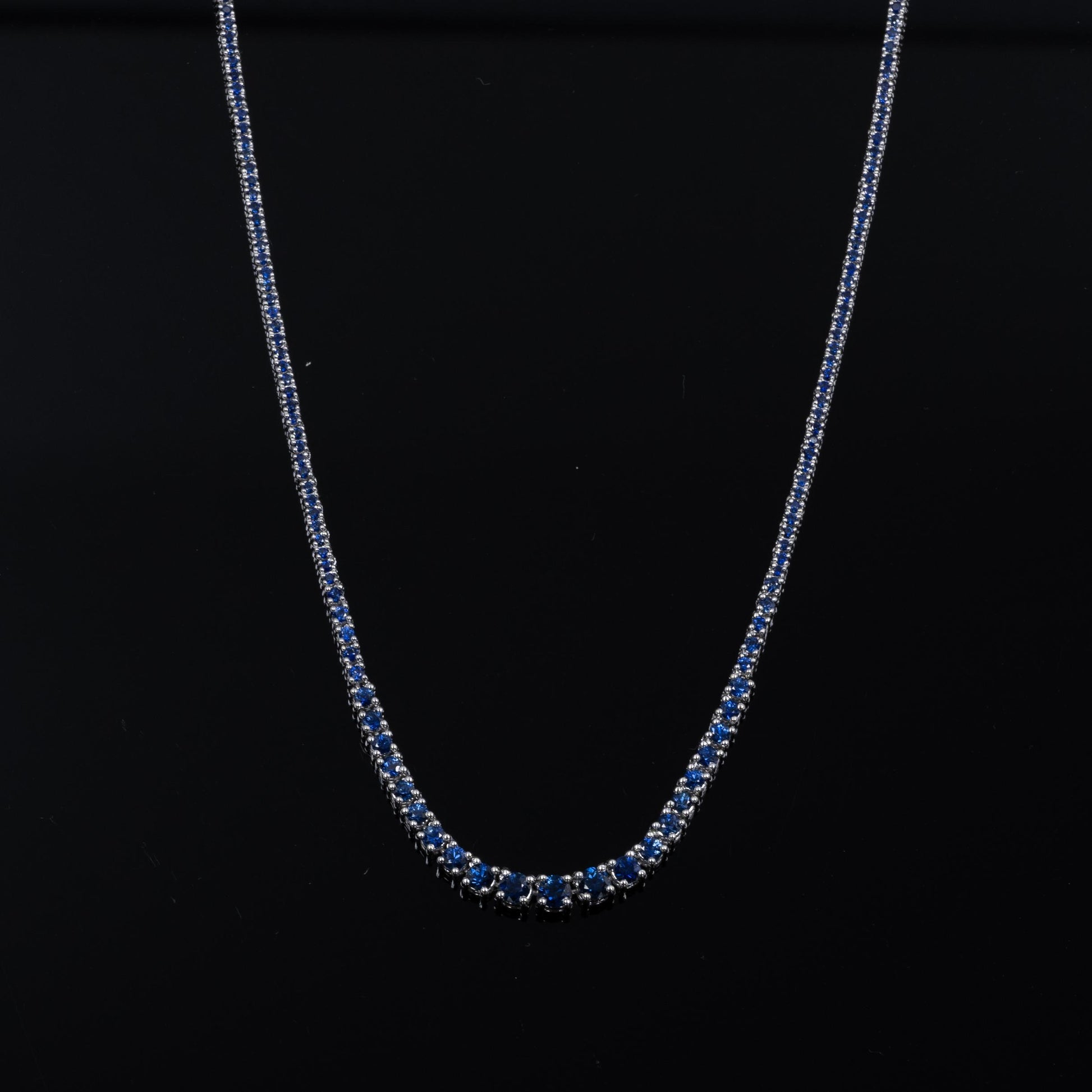 3.5ctw Graduated Blue Sapphire Riviera Tennis Necklace 14k White Gold