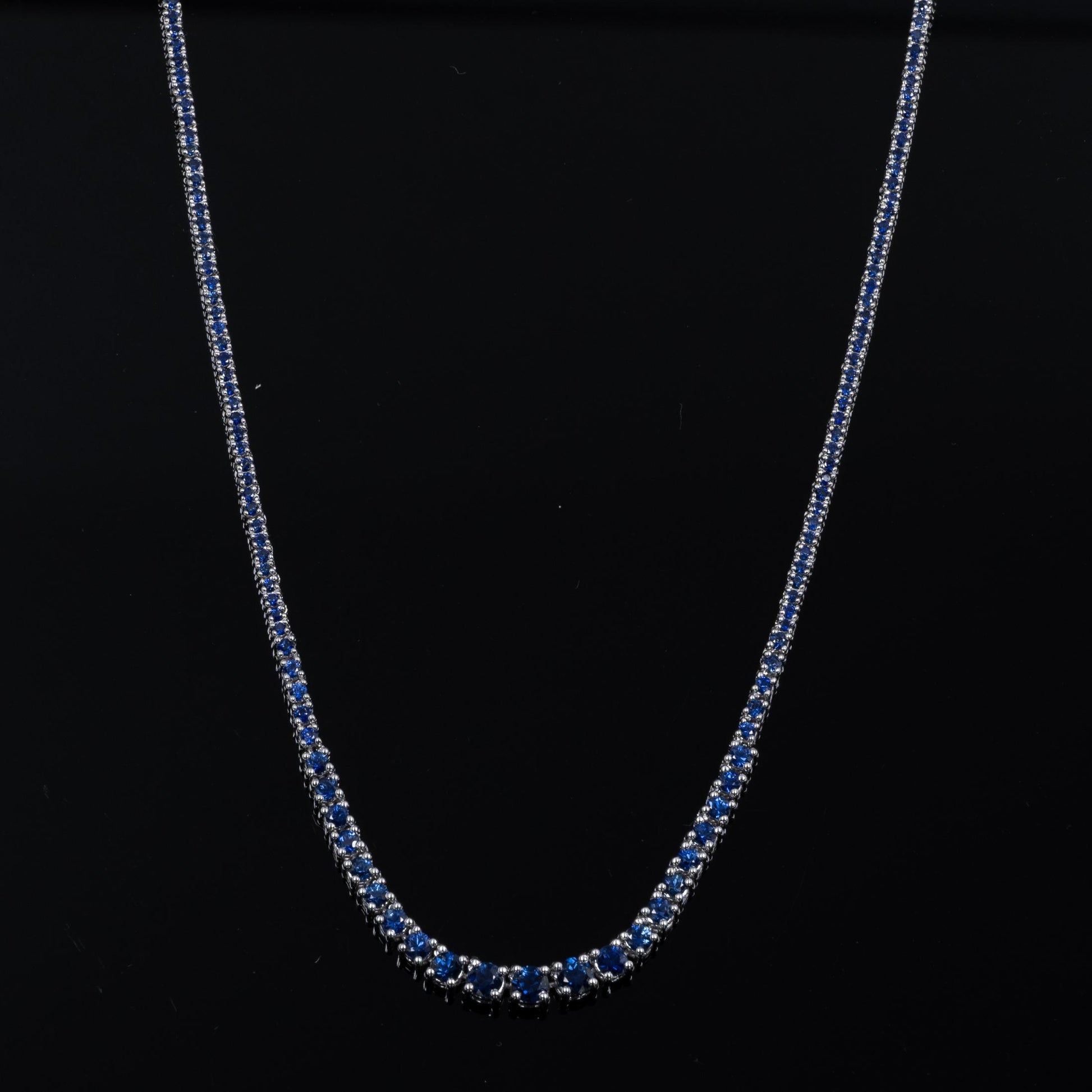 3.5ctw Graduated Blue Sapphire Riviera Tennis Necklace 14k White Gold