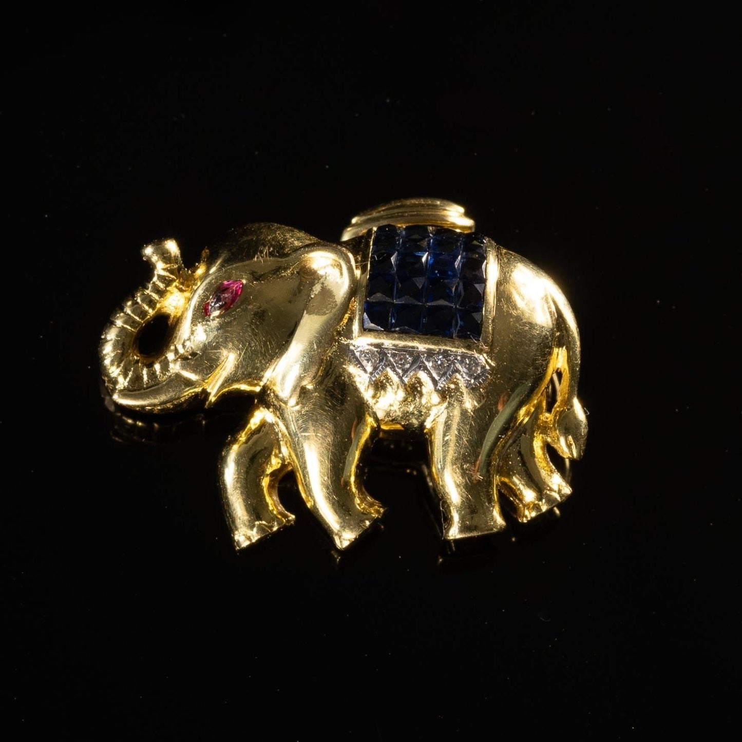 18K Elephant Converter Pendant/Brooch with Ruby, Sapphire, and Diamond accents