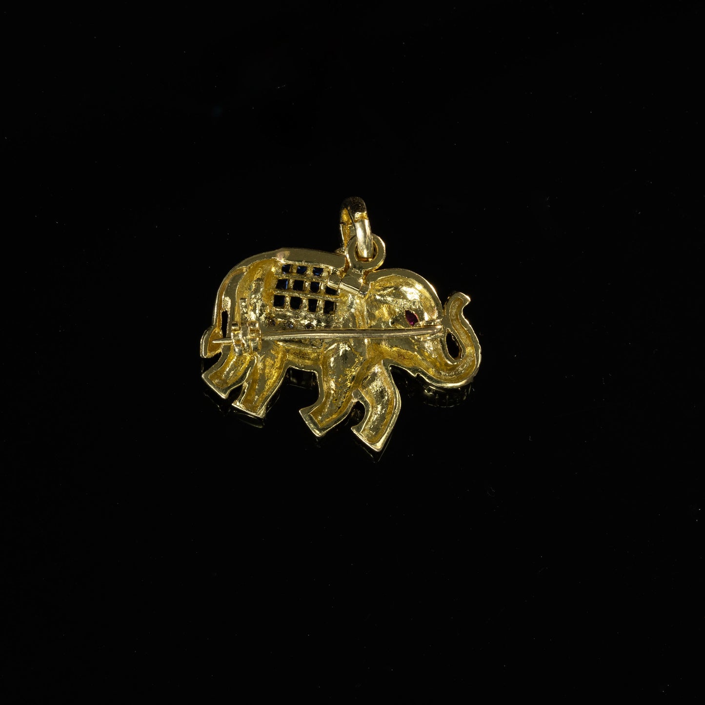 18K Elephant Converter Pendant/Brooch with Ruby, Sapphire, and Diamond accents