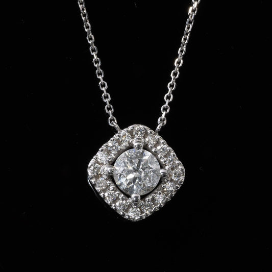 1.11ct Round Cut Diamond Necklace with Diamond Halo