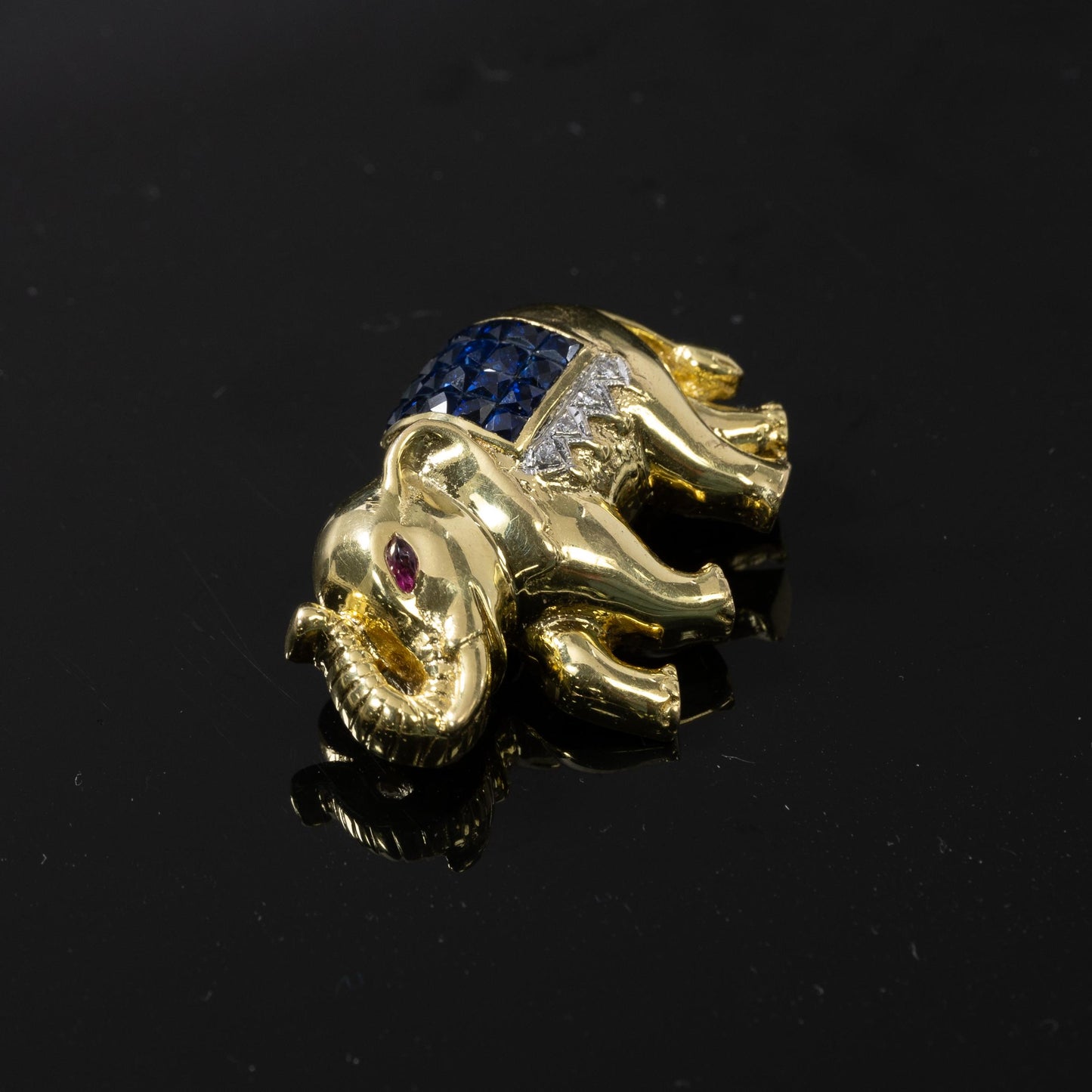 18K Elephant Converter Pendant/Brooch with Ruby, Sapphire, and Diamond accents