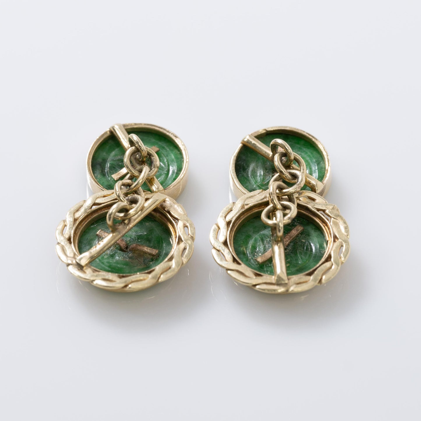 Carved Jadeite 14K Yellow Gold Cufflinks