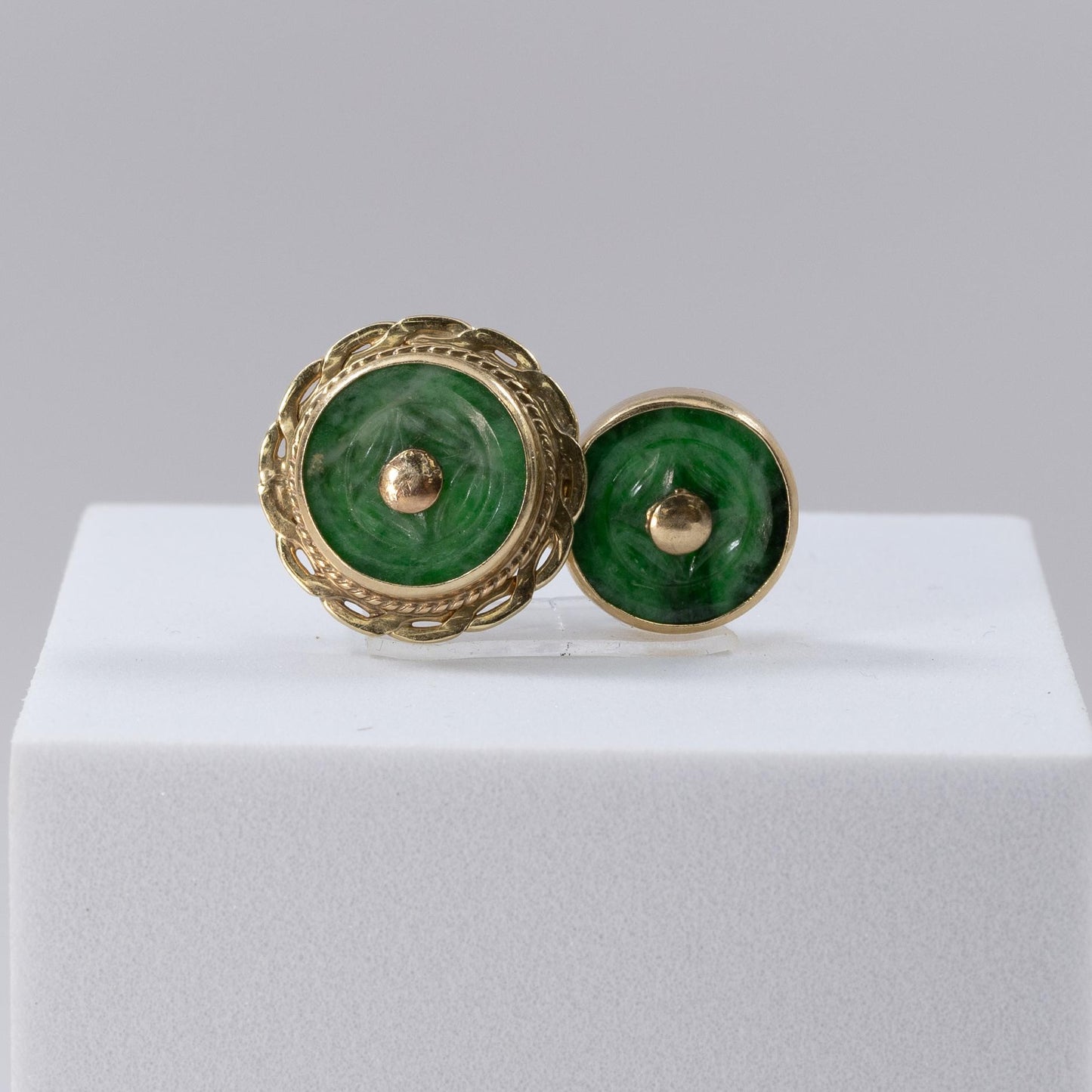 Carved Jadeite 14K Yellow Gold Cufflinks