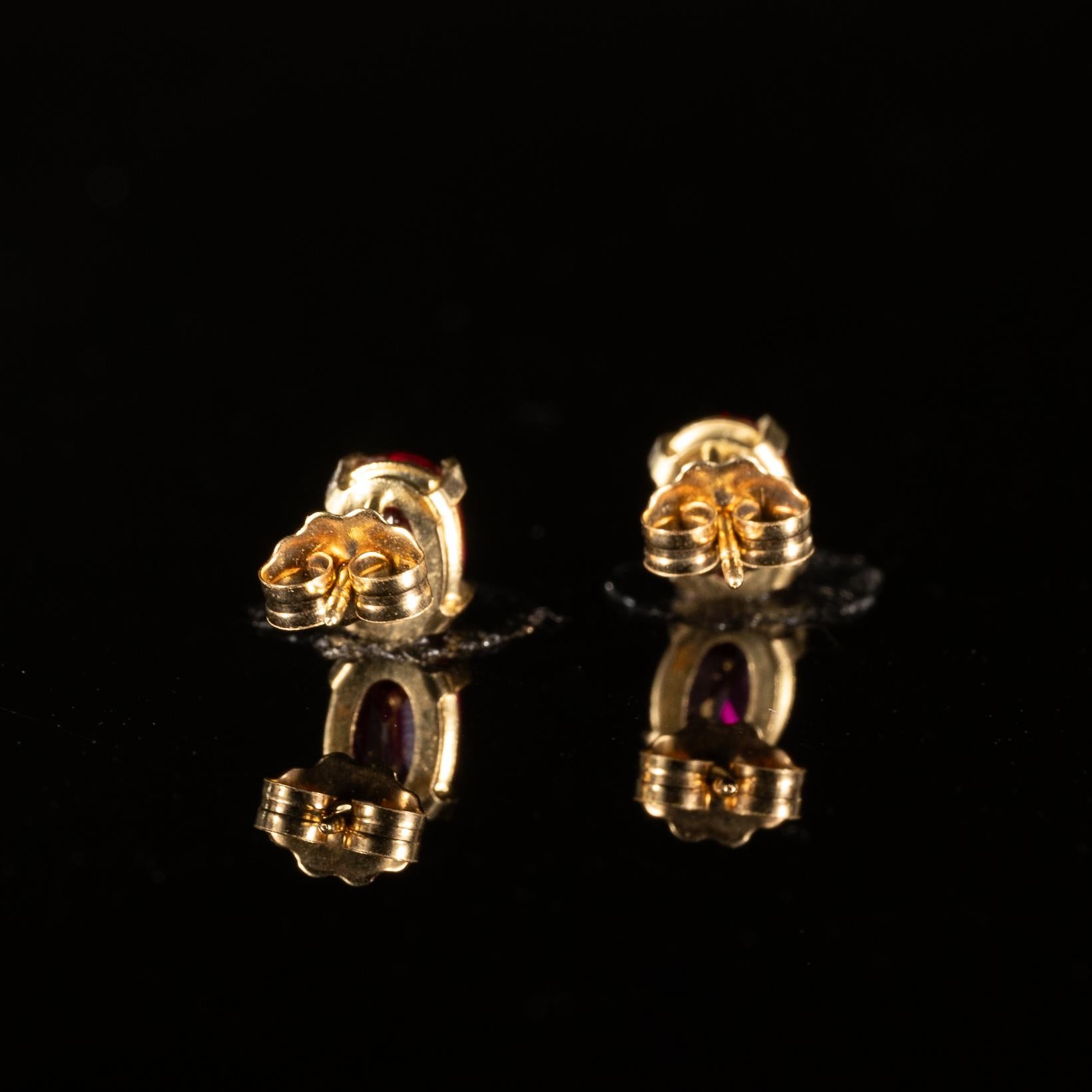 14K Yellow Gold Oval Lab Ruby Stud Earrings