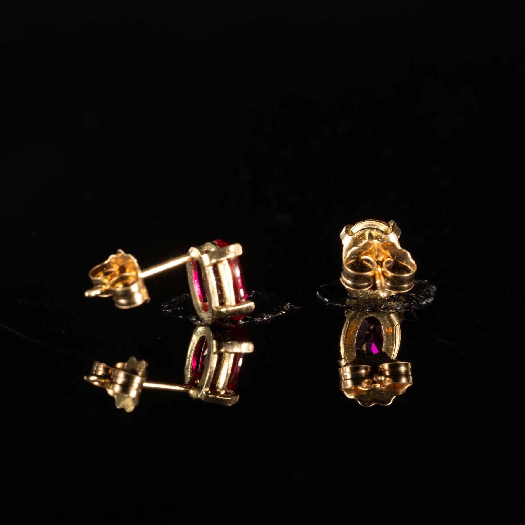 14K Yellow Gold Oval Lab Ruby Stud Earrings