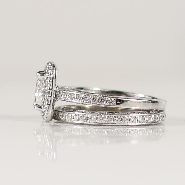 1.51ct E VS GIA Princess Cut Diamond in 18K White Gold Halo Wedding Set