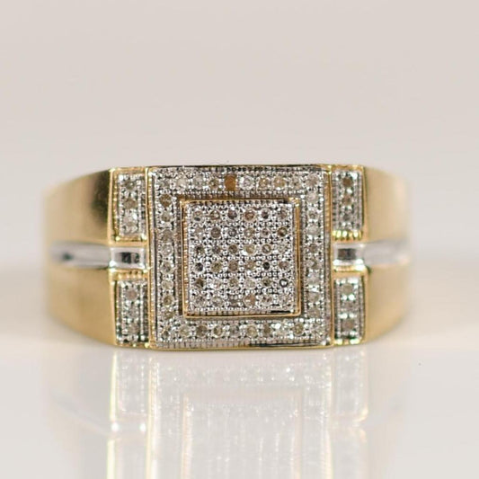 48 Diamond Square Top Men's Yellow Gold Fashion Ring