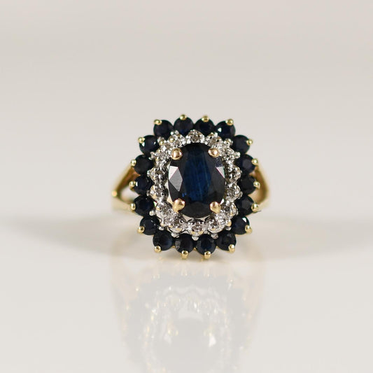 2ctw Sapphire Ring with Diamond and Sapphire accents 14K Yellow Gold