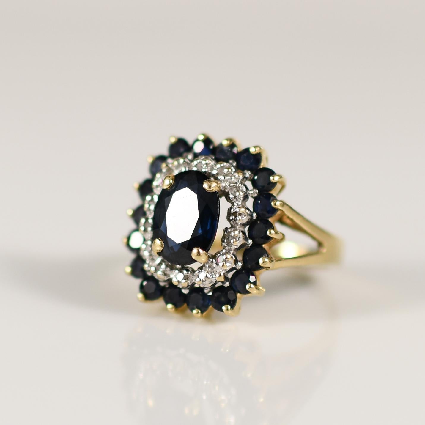 2ctw Sapphire Ring with Diamond and Sapphire accents 14K Yellow Gold