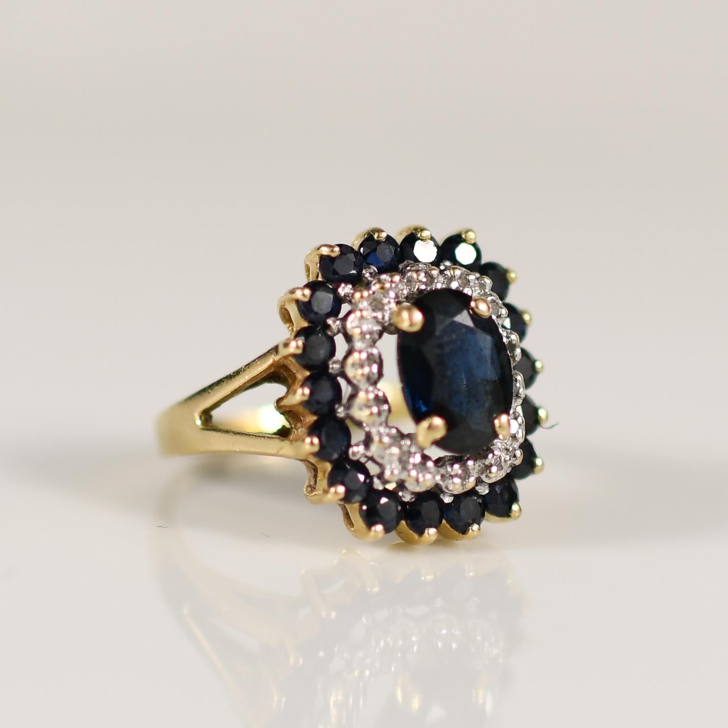 2ctw Sapphire Ring with Diamond and Sapphire accents 14K Yellow Gold