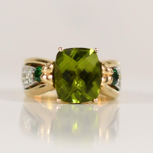 6 Carat Peridot Ring with Diamond Accents 14K Yellow Gold