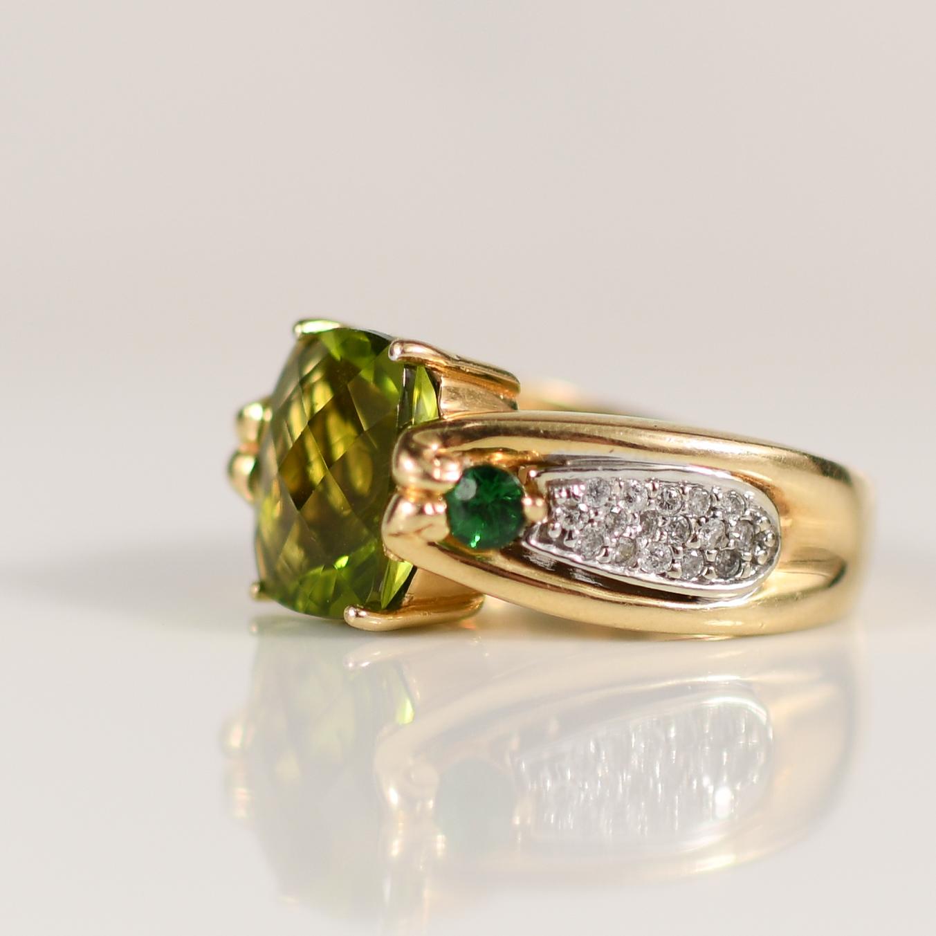 6 Carat Peridot Ring with Diamond Accents 14K Yellow Gold