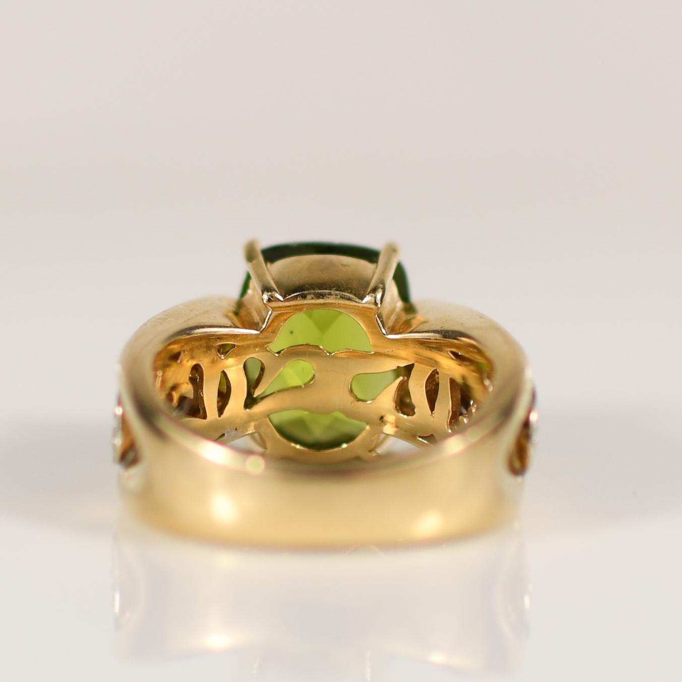 6 Carat Peridot Ring with Diamond Accents 14K Yellow Gold