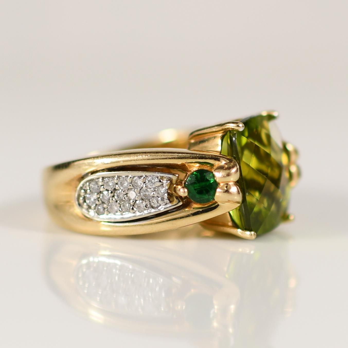 6 Carat Peridot Ring with Diamond Accents 14K Yellow Gold