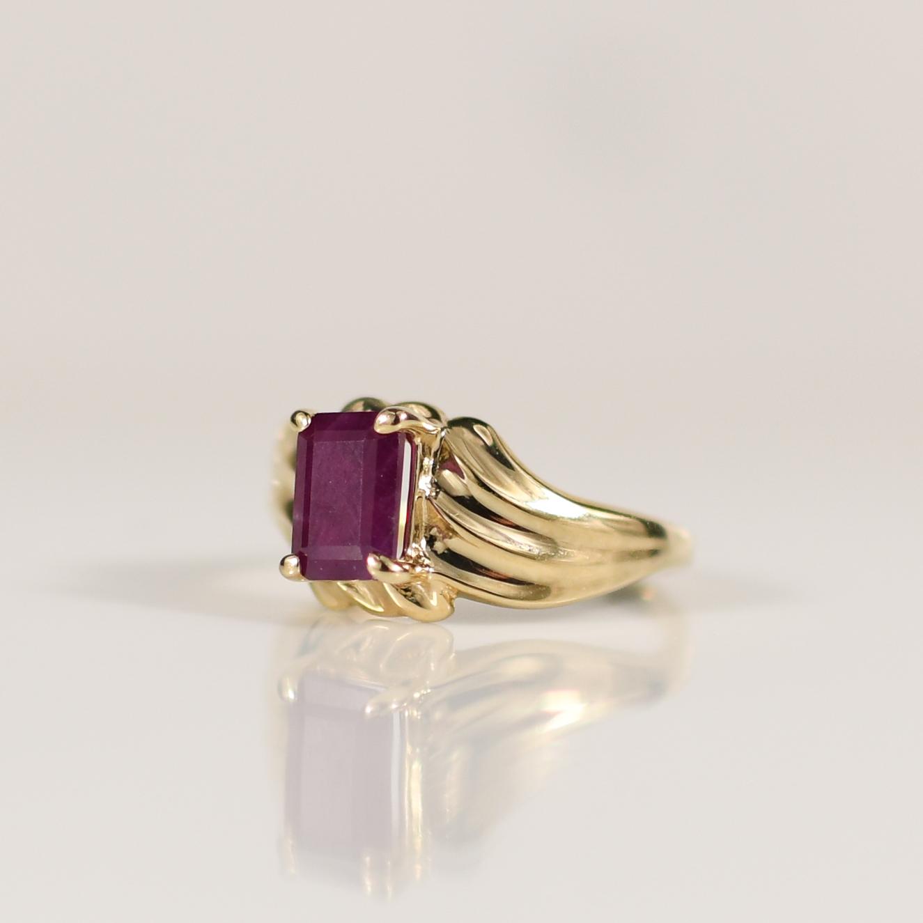 1.5ct Ruby Emerald Cut Gemstone Solitaire in 10K Yellow Gold