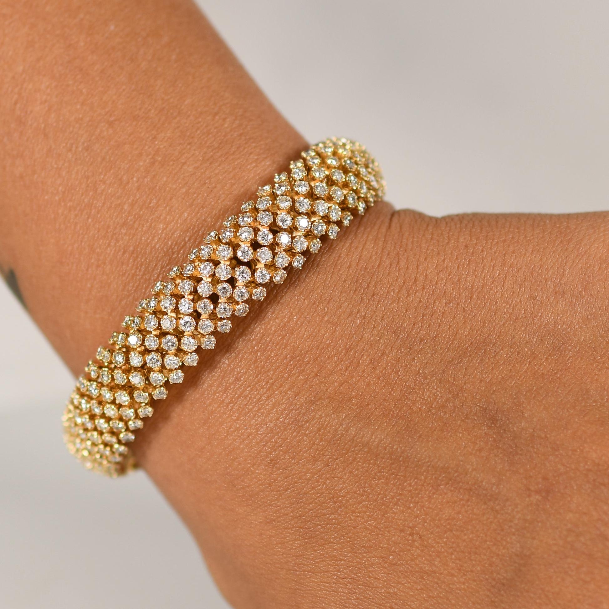 10 Carat Diamond Bombe Flexible Link Bracelet in 14k Yellow Gold