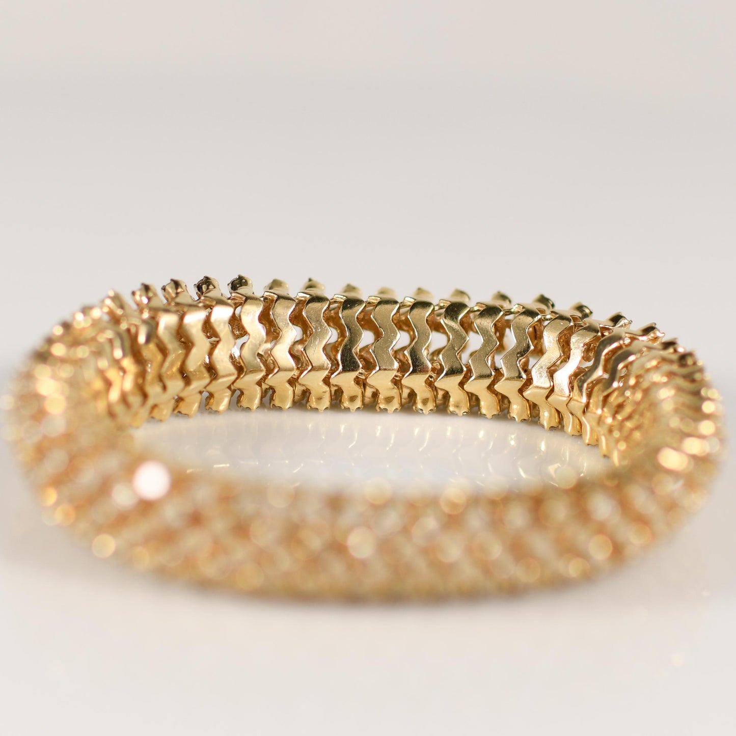 10 Carat Diamond Bombe Flexible Link Bracelet in 14k Yellow Gold