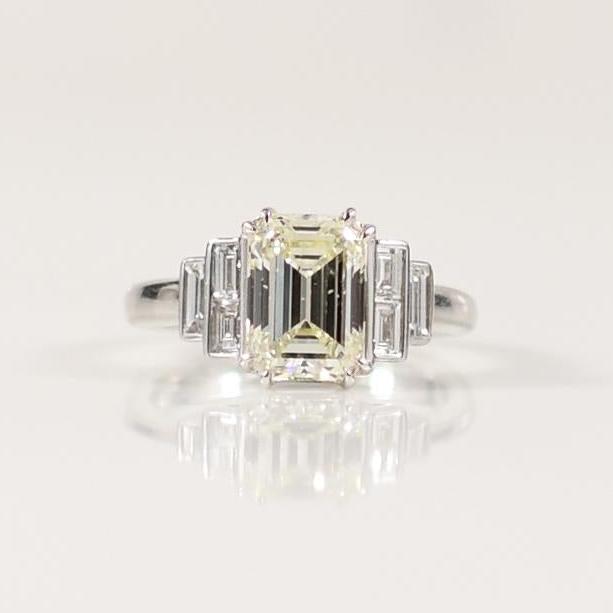 2.85ctw Emerald Cut GIA Natural Diamond in Classic 18K White Gold Ring