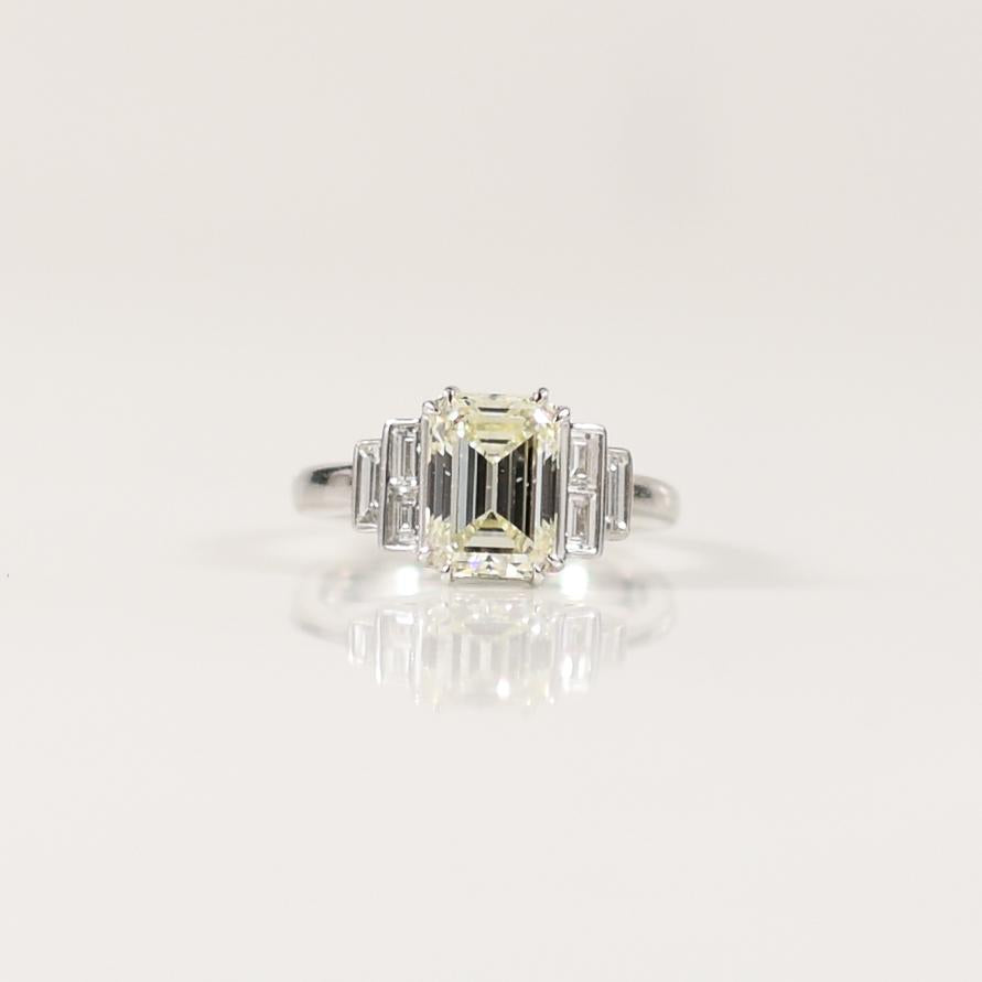 2.85ctw Emerald Cut GIA Natural Diamond in Classic 18K White Gold Ring